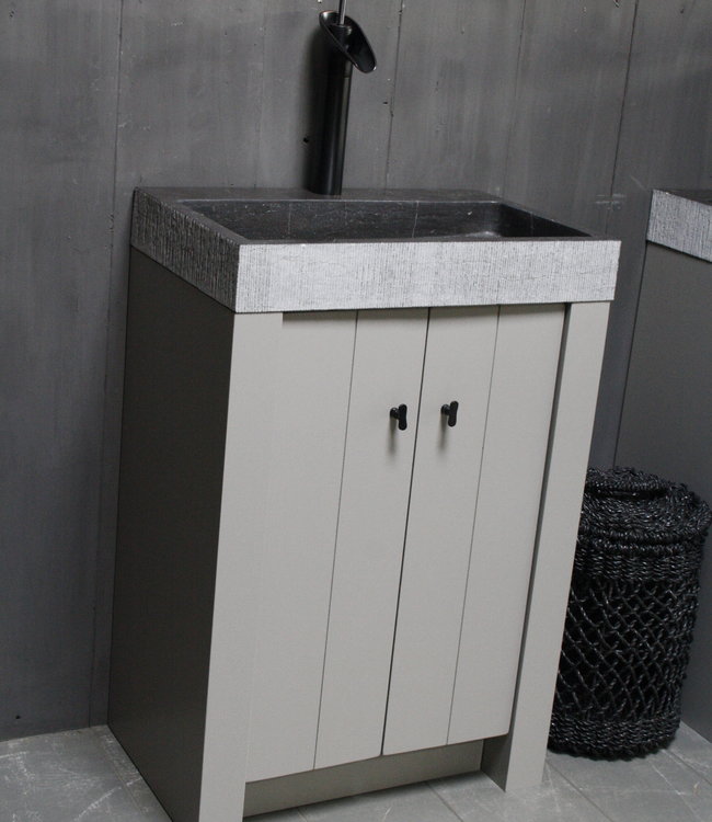 Rene Houtman Landelijk badkamermeubel grijs met granieten spoelbak en deurtjes