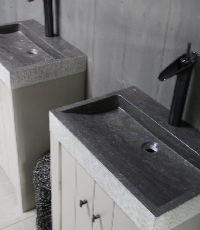 Rene Houtman Landelijk badkamermeubel grijs met granieten spoelbak en deurtjes