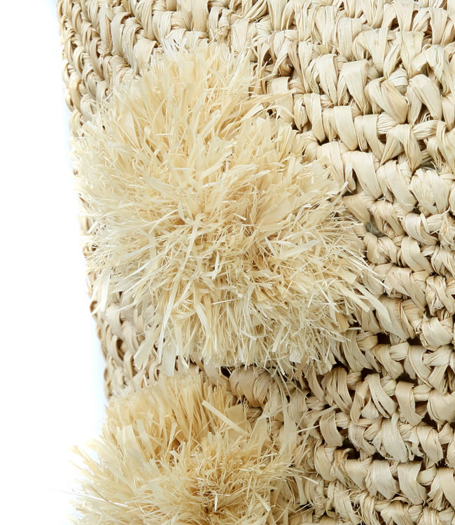 Bazar Bizar De Raffia Pom Pom kruk H47 cm Naturel