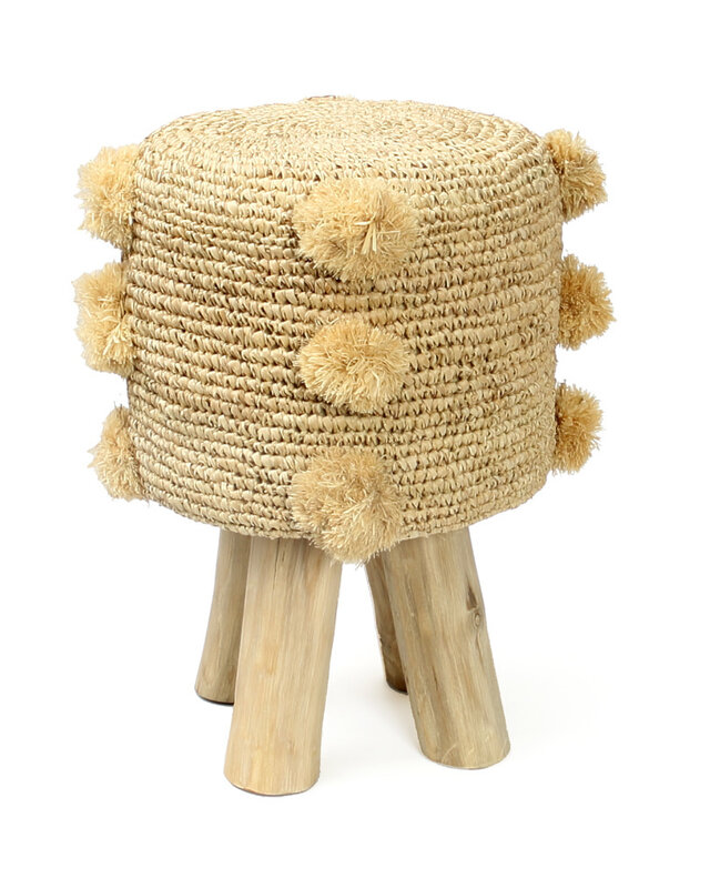 Bazar Bizar De Raffia Pom Pom kruk H47 cm Naturel