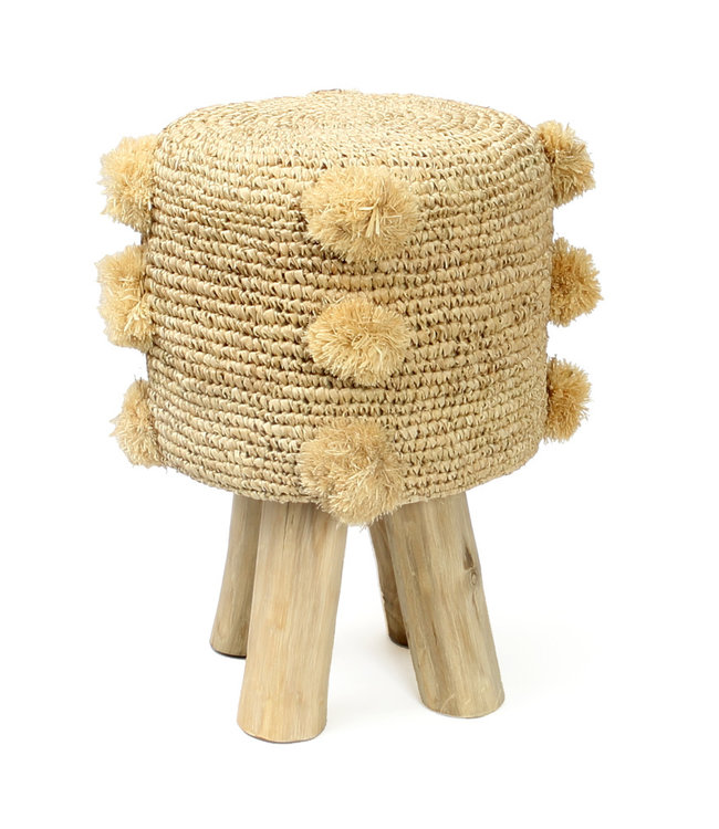 Bazar Bizar De Raffia Pom Pom kruk H47 cm Naturel