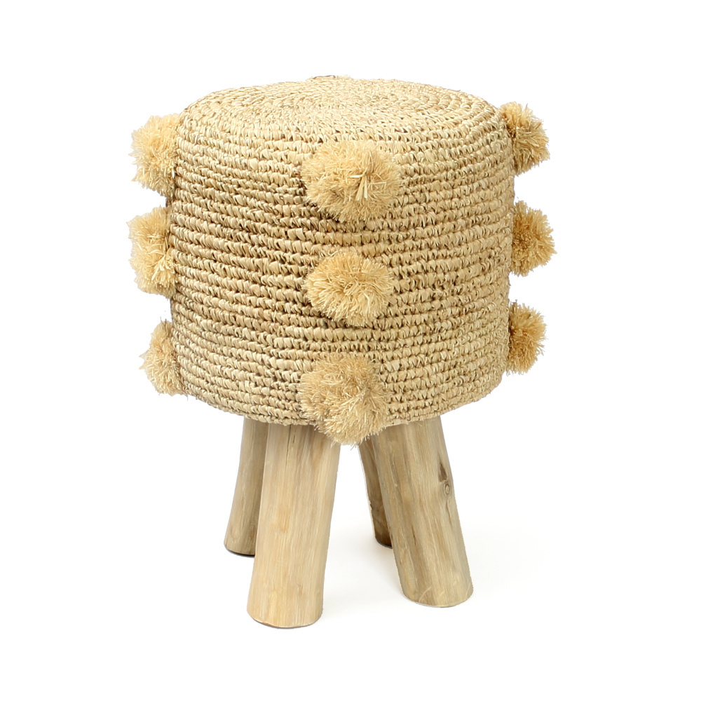 Bazar Bizar De Raffia Pom Pom kruk H47 cm Naturel