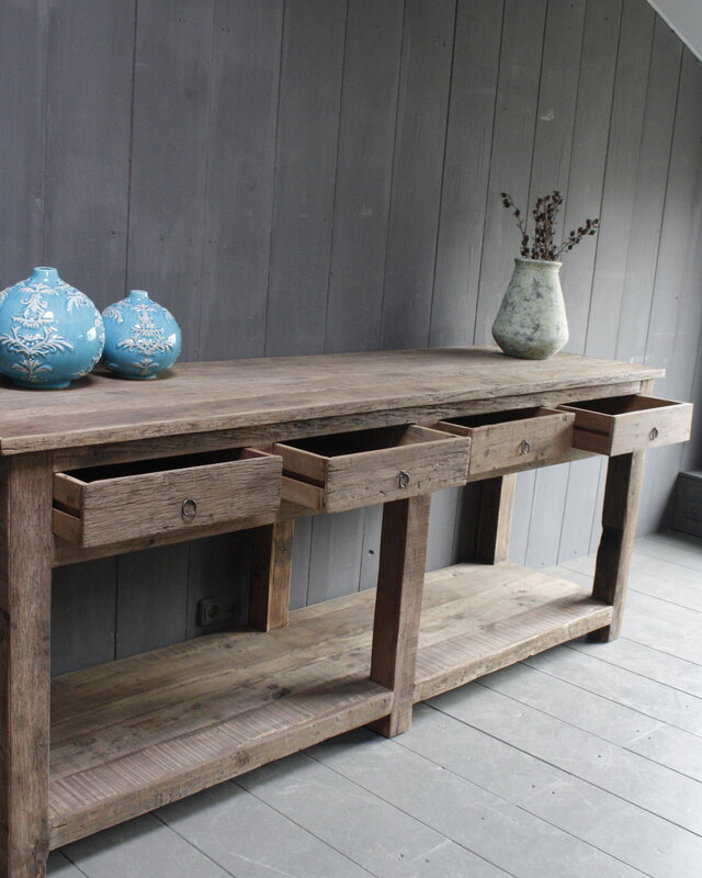 Rene Houtman Sidetable Bassano oud hout met lades 226 x 60 x 90