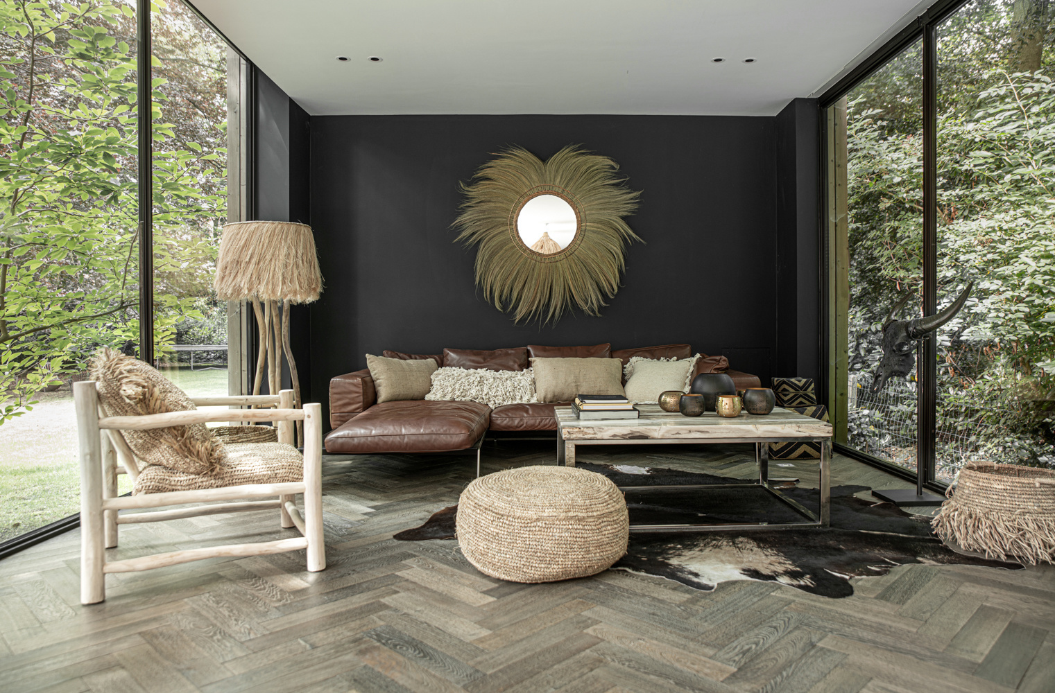Bazar Bizar De Raffia Flores Pouffe - Naturel
