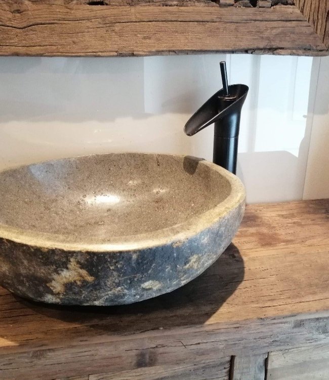 Rene Houtman Watervalkraan Zwart met Brons Toilet 32,5 cm