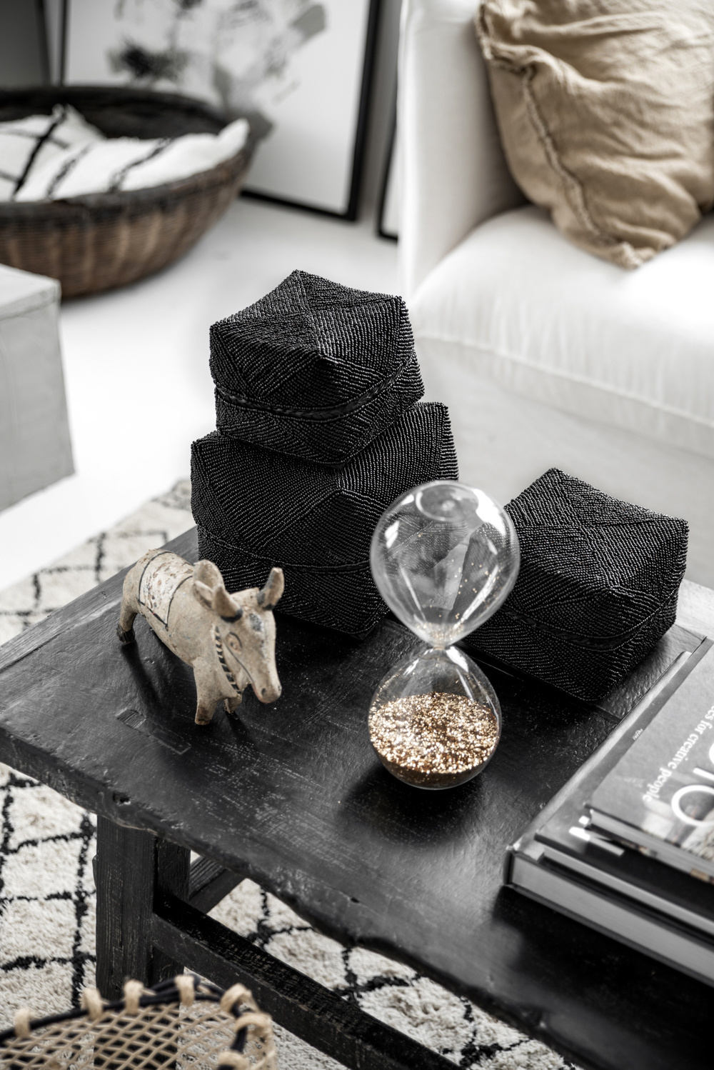 Bazar Bizar Beaded Basket - Zwart - 3 stuks