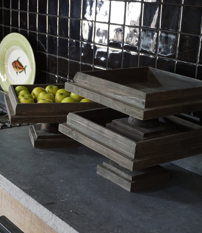 Rene Houtman Houten Tray Op Voet L40 x B40 x H22 cm