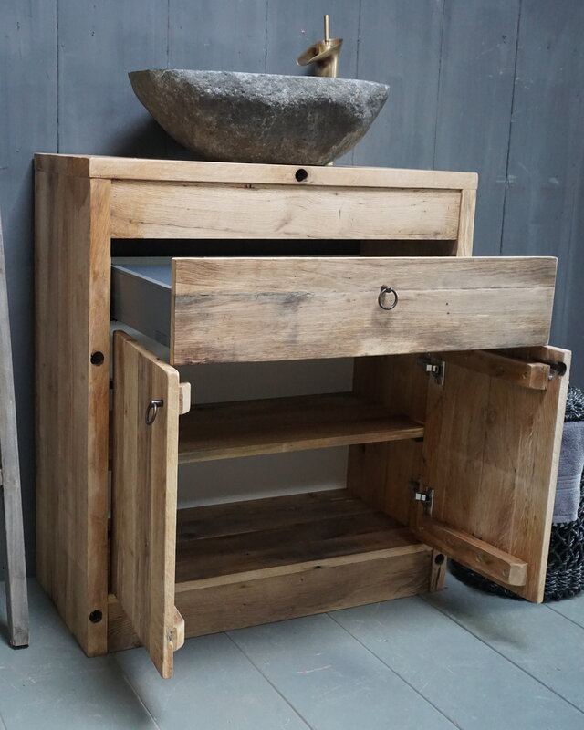Rene Houtman Badkamermeubel Hendrikje Wagondelen Geschaafd 90x90 cm