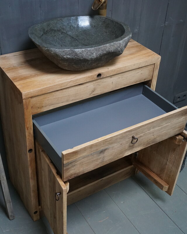 Rene Houtman Badkamermeubel Hendrikje Wagondelen Geschaafd 90x90 cm