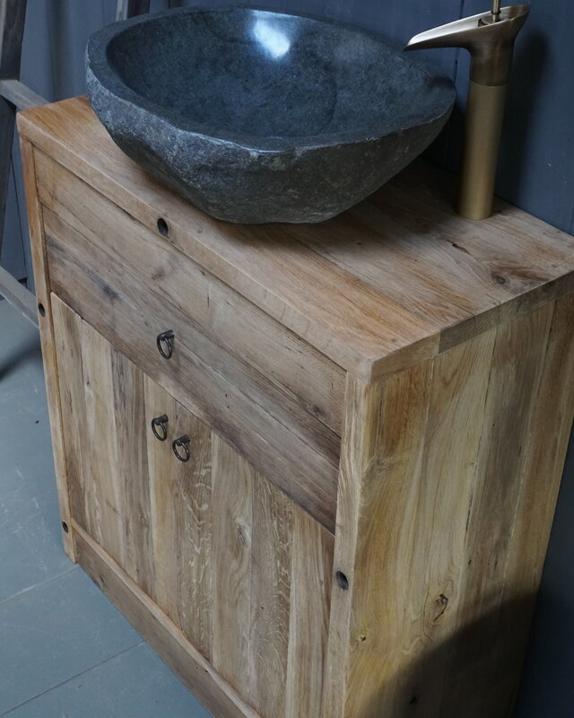 Rene Houtman Badkamermeubel Hendrikje Wagondelen Geschaafd 90x90 cm