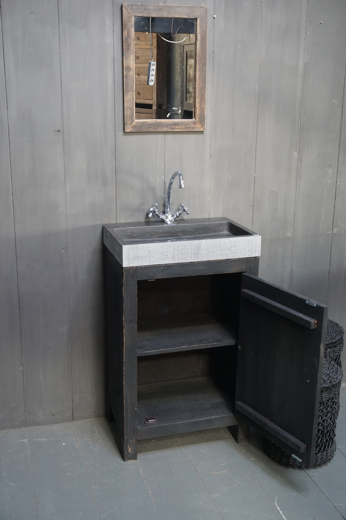 Rene Houtman Landelijk toiletmeubel/Badkamermeubel Brady Zwart Oud Hout