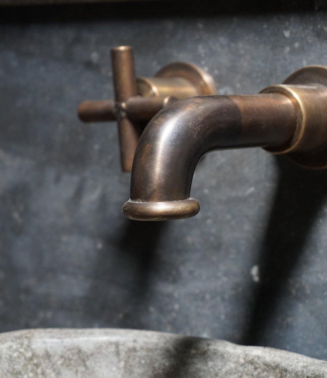 Rene Houtman Wastafelmengkraan Aaf 3-gats Nostalgisch Muurbevestigd Kruiskop Brons