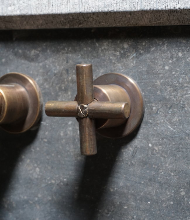 Rene Houtman Wastafelmengkraan Aaf 3-gats Nostalgisch Muurbevestigd Kruiskop Brons