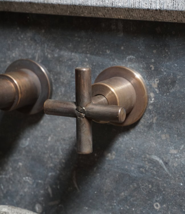 Rene Houtman Wastafelmengkraan Fran 3-gats Nostalgisch Muurbevestigd Kruiskop Brons