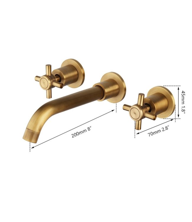 Rene Houtman Balencia Muurkraan inbouw wastafelkraan messing geborsteld
