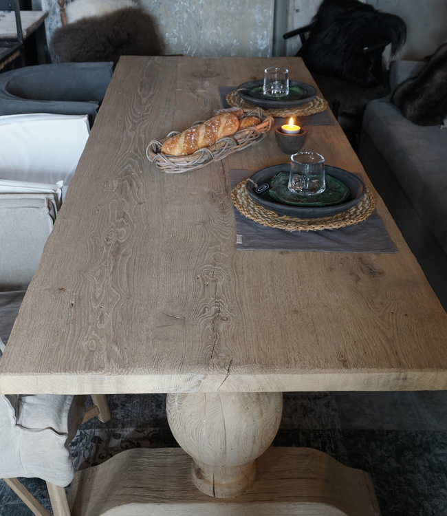 Rene Houtman Eetkamertafel Oud Eiken Bolpoot Tense - Kies Maat