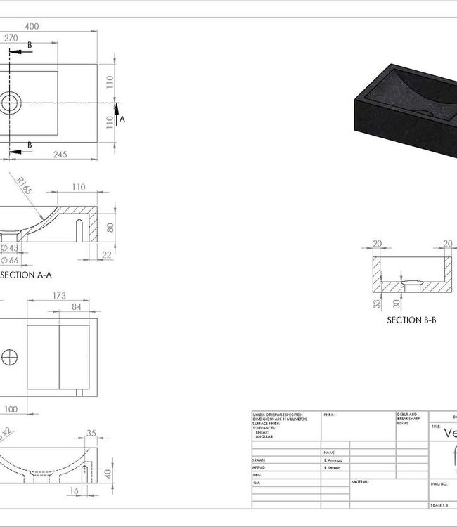 Forzalaqua Venetia Fontein Carrara Gepolijst - 40x22x10 cm