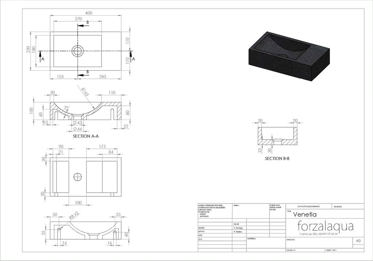 Forzalaqua Venetia Fontein Carrara Gepolijst - 40x22x10 cm