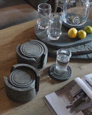 Rene Houtman Onderzetters Hout In Houder (set 6 stuks)