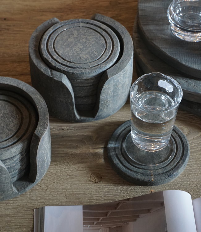 Rene Houtman Onderzetters Hout In Houder (set 6 stuks)