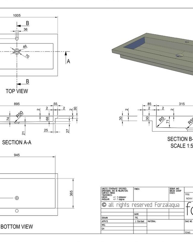 Forzalaqua Nova Wastafel Carrara Gepolijst - 100,5x51,5x9,5 cm