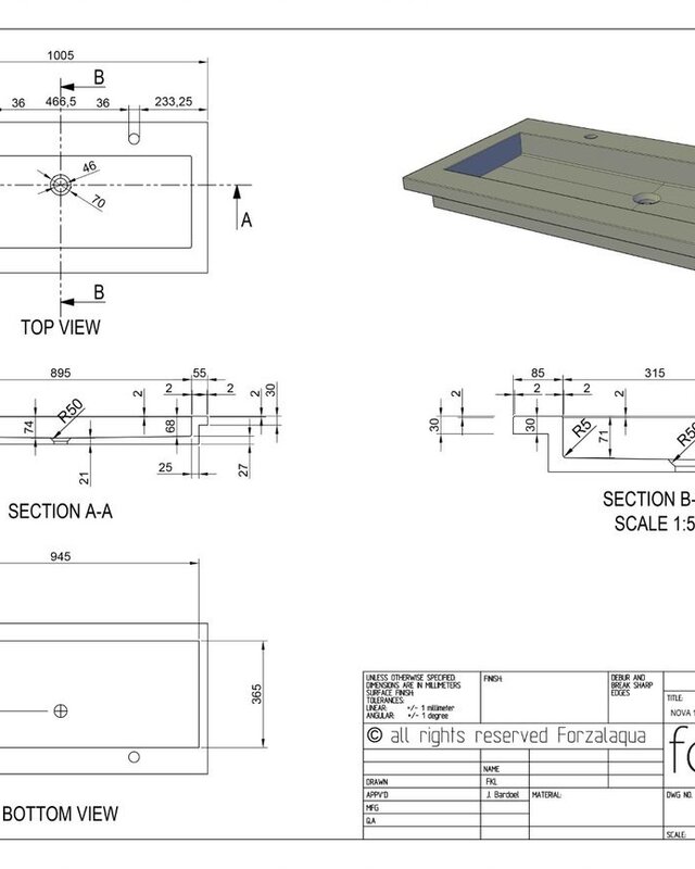 Forzalaqua Nova Wastafel Carrara Gepolijst - 100,5x51,5x9,5 cm