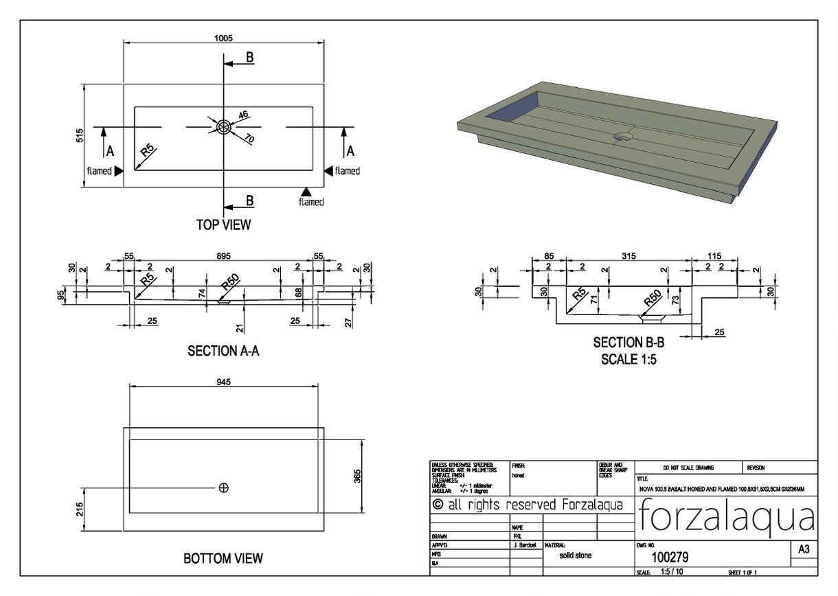 Forzalaqua Nova Wastafel Carrara Gepolijst - 100,5x51,5x9,5 cm