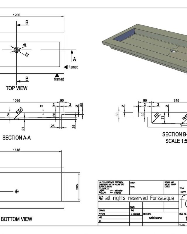 Forzalaqua Nova Wastafel Carrara Gepolijst - 120,5x51,5x9,5 cm