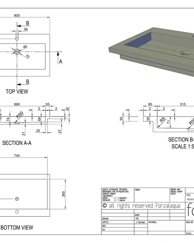 Forzalaqua Nova Wastafel Carrara Gepolijst & Gekapt - 80,5x51,5x9,5 cm