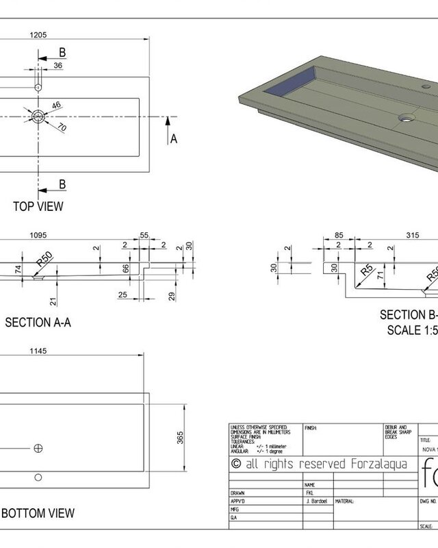 Forzalaqua Nova Wastafel Carrara Gepolijst & Gekapt - 120,5x51,5x9,5 cm