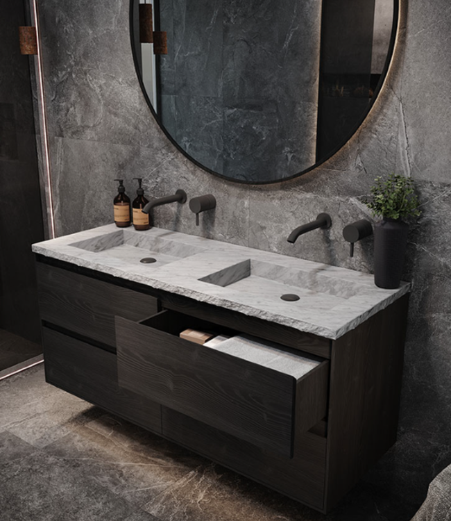 Forzalaqua Badkamermeubel - Black Oiled - Verschillende Formaten - Inclusief Wastafel