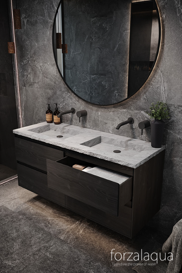 Forzalaqua Badkamermeubel - Black Oiled - Verschillende Formaten - Inclusief Wastafel