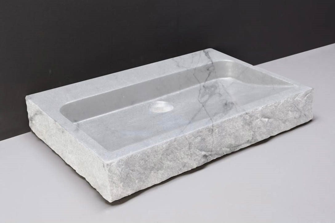 Forzalaqua Palermo Wastafel - Carrara Gepolijst & Gekapt - 60x40x9 cm