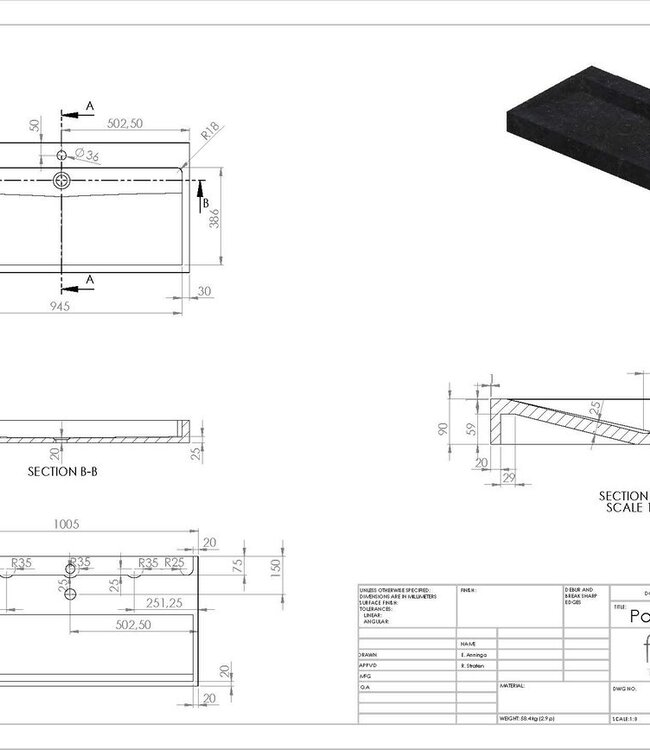 Forzalaqua Palermo Wastafel - Carrara Gepolijst & Gekapt - 100,5x51,5x9 cm