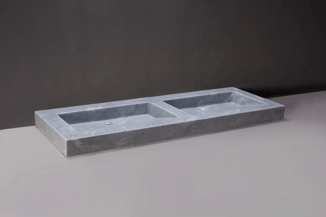 Forzalaqua Palermo Doppio Wastafel - Cloudy Marmer Gezoet - 140,5x51,5x9 cm