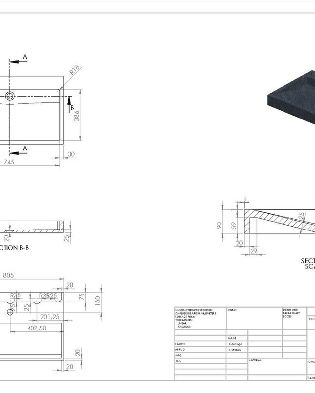 Forzalaqua Palermo Wastafel - Graniet Gezoet & Gebrand - 80,5x51,5x9 cm