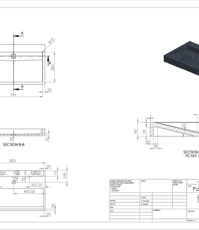 Forzalaqua Palermo Wastafel - Graniet Gezoet & Gebrand - 80,5x51,5x9 cm