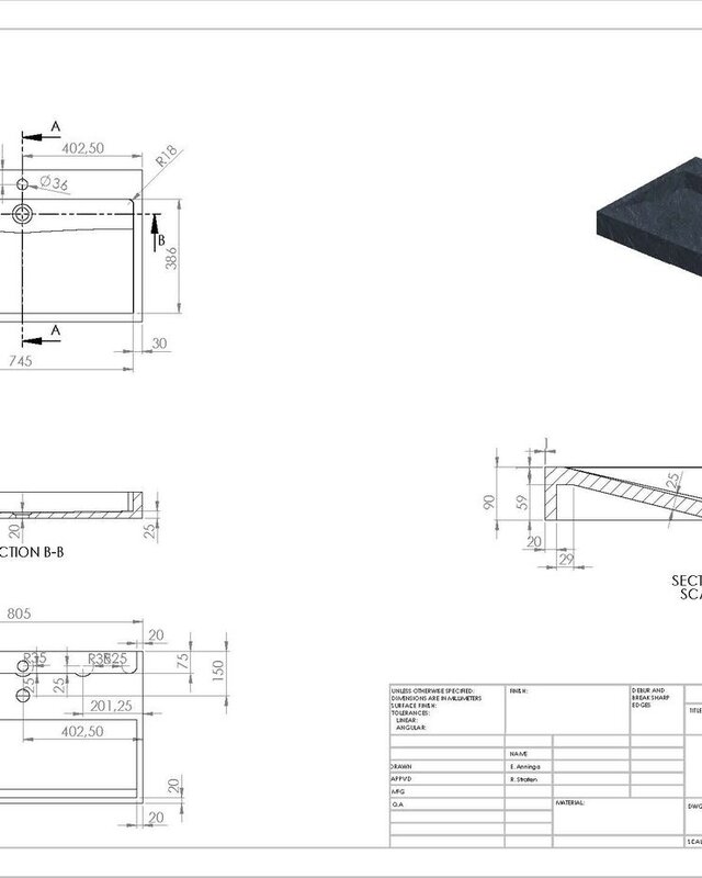 Forzalaqua Palermo Wastafel - Graniet Gezoet & Gebrand - 80,5x51,5x9 cm