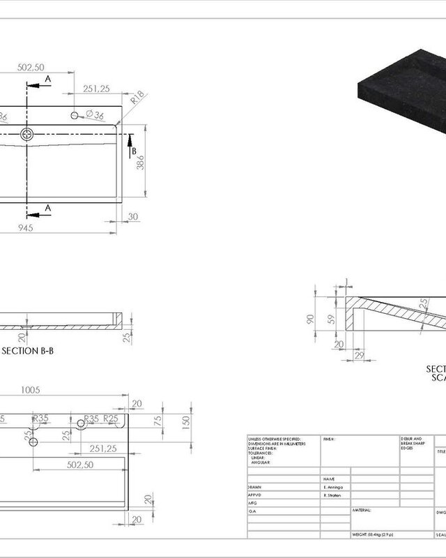 Forzalaqua Palermo Wastafel - Graniet Gezoet & Gebrand - 100,5x51,5x9 cm