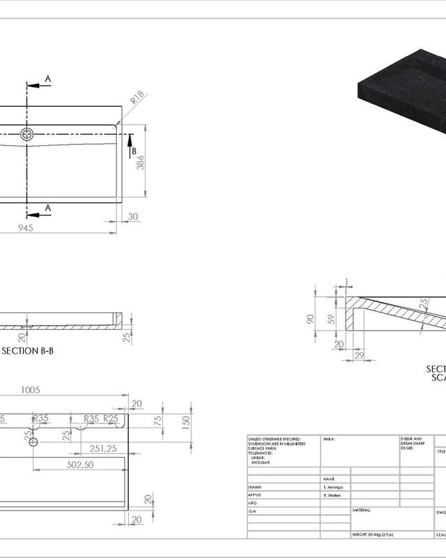 Forzalaqua Palermo Wastafel - Graniet Gezoet & Gebrand - 100,5x51,5x9 cm