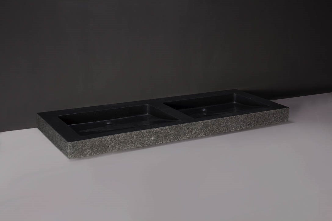 Forzalaqua Palermo Doppio Wastafel - Graniet Gezoet & Gebrand- 140,5x51,5x9 cm