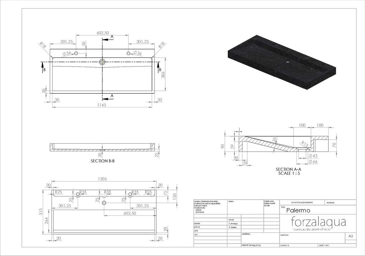 Forzalaqua Palermo Wastafel - Travertin Gezoet - 120,5x51,5x9 cm