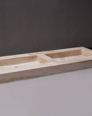 Forzalaqua Palermo Doppio Wastafel - Travertin Gezoet - 140,5x51,5x9 cm