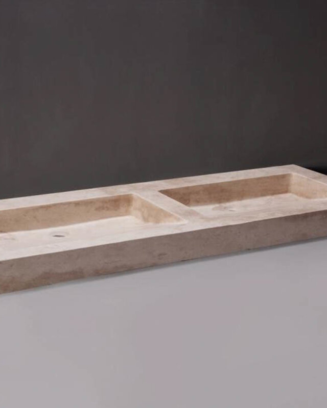 Forzalaqua Palermo Doppio Wastafel - Travertin Gezoet - 140,5x51,5x9 cm