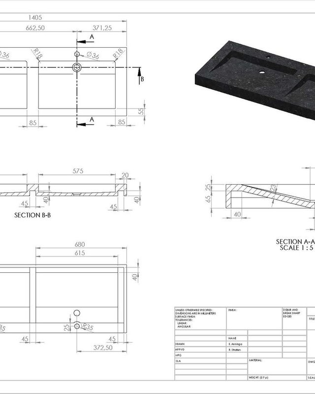 Forzalaqua Palermo Doppio Wastafel - Travertin Gezoet - 140,5x51,5x9 cm