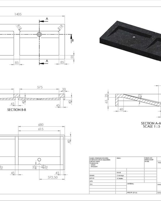Forzalaqua Palermo Doppio Wastafel - Travertin Gezoet - 140,5x51,5x9 cm