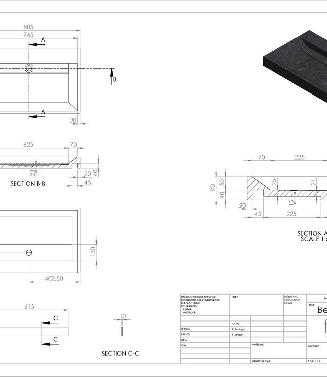 Forzalaqua Bellezza Wastafel - Carrara Gepolijst - 80,5x51,5x9 cm