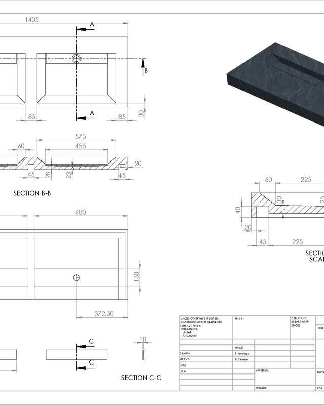 Forzalaqua Bellezza Doppio Wastafel - Carrara Gepolijst - 140,5x51,5x9 cm