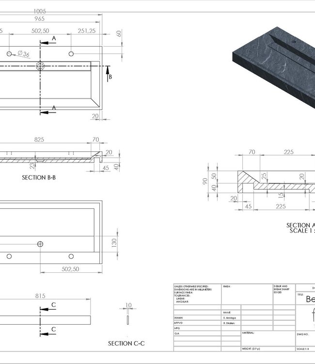 Forzalaqua Bellezza Wastafel - Cloudy Marmer Gezoet - 100,5x51,5x9 cm