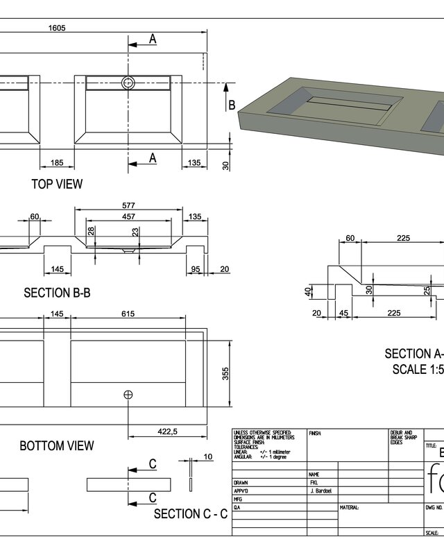 Forzalaqua Bellezza Doppio Wastafel - Cloudy Marmer Gezoet - 160,5x51,5x9 cm